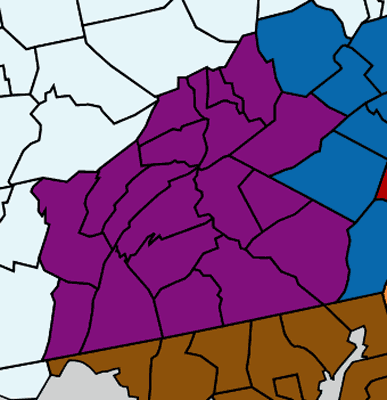 Central PA, Lancaster, York, and Harrisburg map