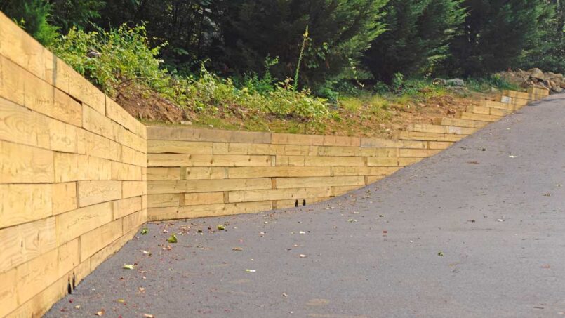 Treated timber retaining wall