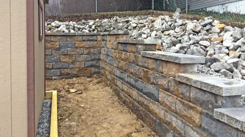 A decorative retaining wall in Bucks county PA
