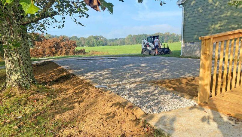 Signature stone base foundation with walkway extension
