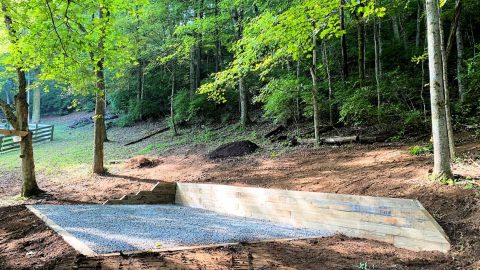 Standard stone base foundation with L-Shaped Retaining Wall