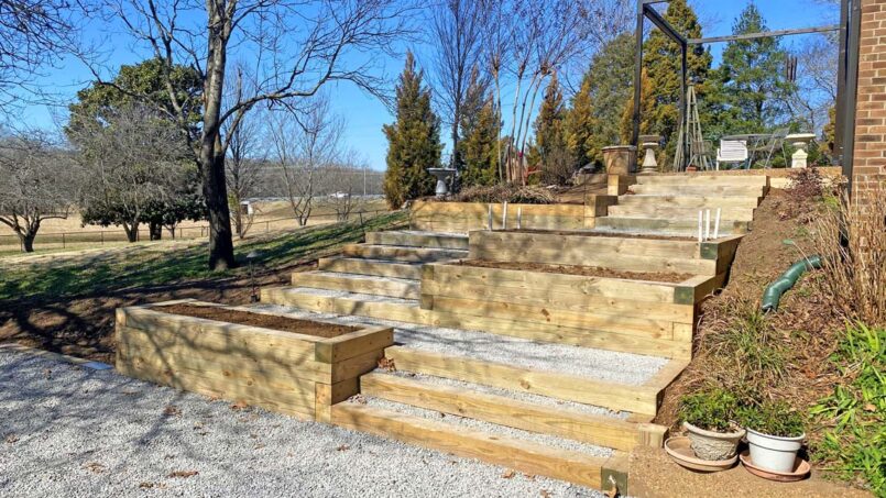 Retaining wall and stairs bottom angle view