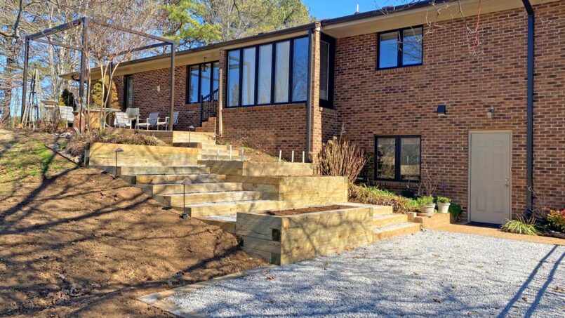 Retaining wall with stairs and garden boxes bottom view