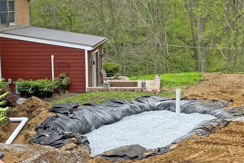 French drain filled with stone