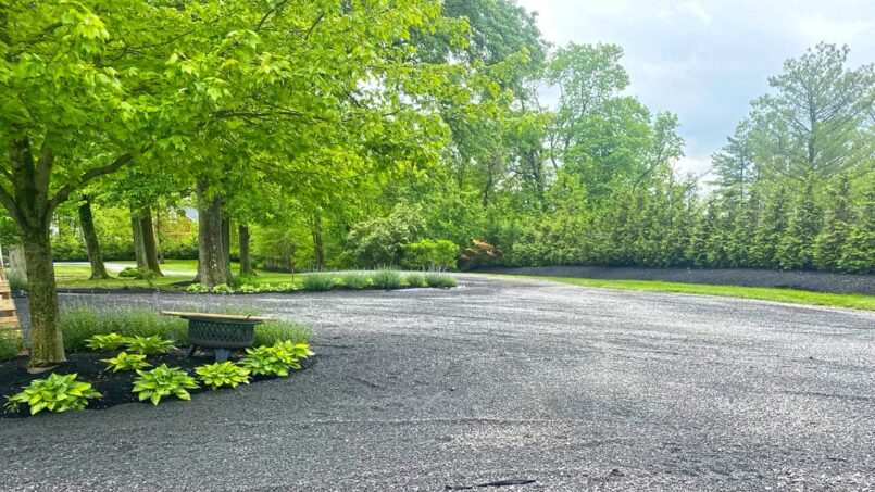 Regraded stone driveway exit