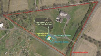 Design plan for new building on property with storm water