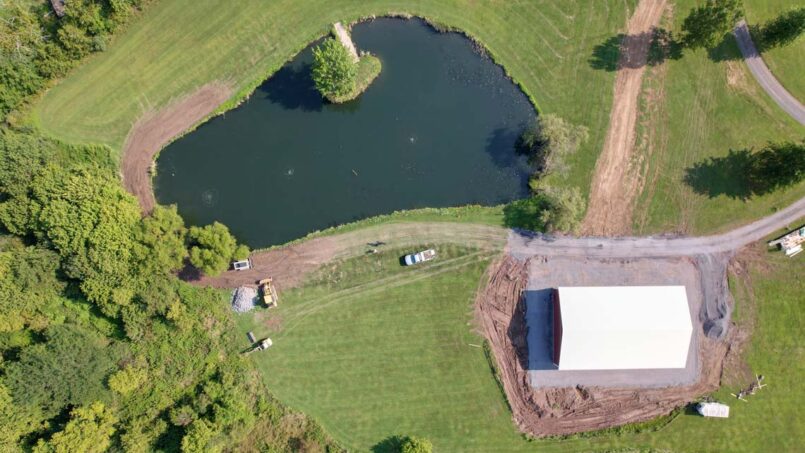 Overhead view of excavation and construction from 300 feet