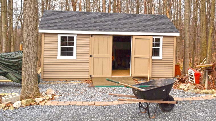 Front view of shed on pad