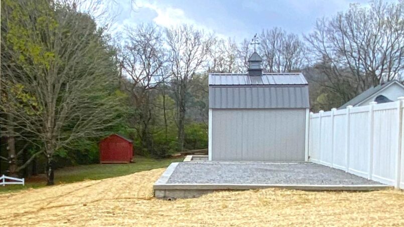 Side view of concrete block stone base foundation