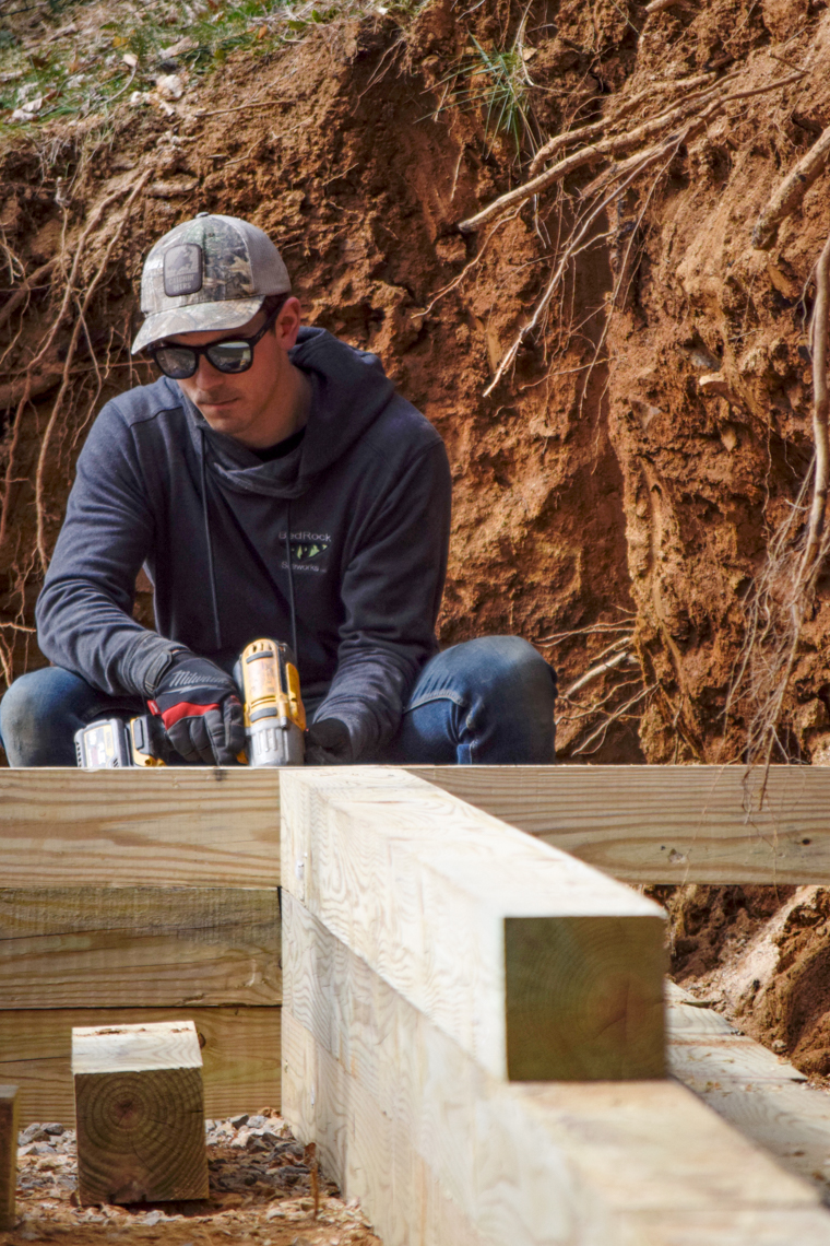 Driveway Protection Timber Timber Retaining Wall Along Driveway - BedRock Siteworks