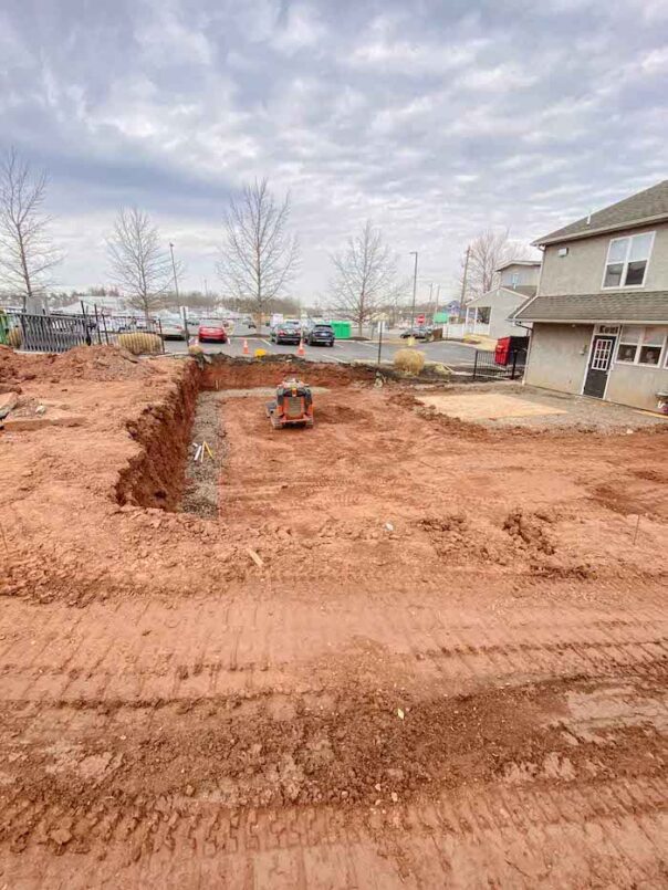 The surrounding area is graded