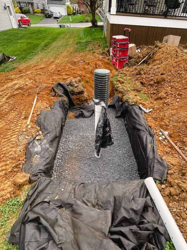 After excavating the trench for the french drain