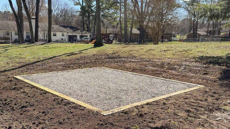 The standard stone base foundation is being built