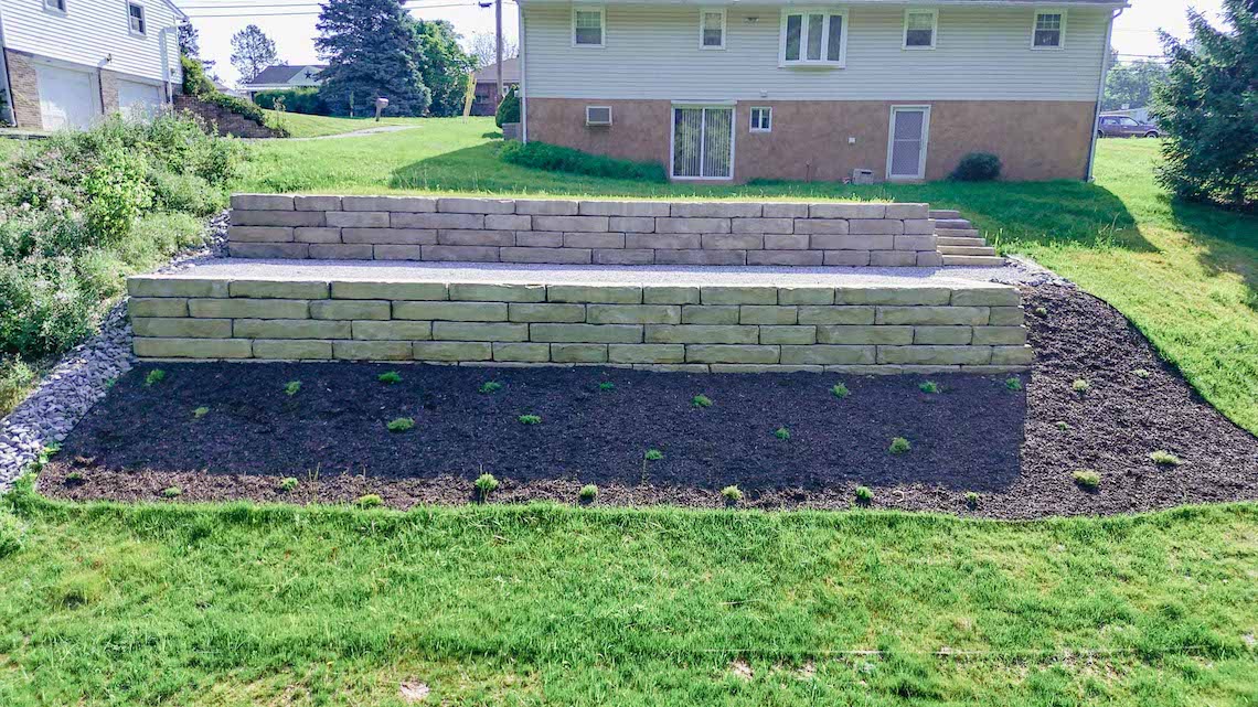 Two-Tiered Rosetta Grand Ledge Retaining Wall Red Lion PA